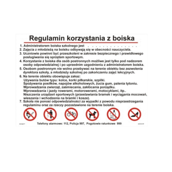 422 XO-197 Regulamin korzystania z boiska